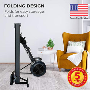 PowerBoostConcept Rowing Machine, Foldable Rower for Home Gym, 10 Levels Air Resistance, LCD Display & Bluetooth Connectivity, Preset Workouts