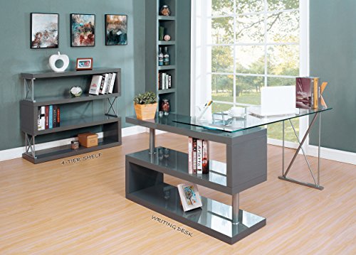 Homelegance Netto 3-Tier High Gloss Finished Bookcase, Gray