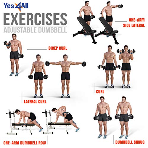 Yes4All Adjustable Dumbbells 40, 50, 52.5, 60, 105 to 200 lbs with Connector Options for Strength Training (P. Dumbbell Adjustable - 190 lbs + Connector)