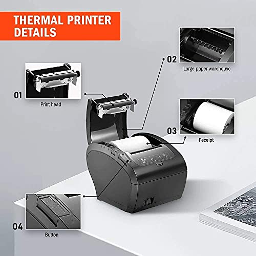 MUNBYN Receipt Printer, USB Ethernet LAN 80MM Thermal Printer, Black Supermarket POS Kitchen Printer with Auto Cutter Support ESC/POS Windows System, 16" Cash Drawer Register with Removable Coin Tray