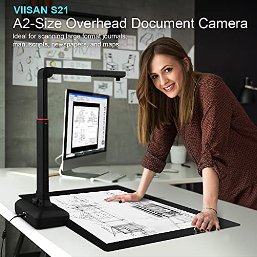 VIISAN S21 Large Format Book & Document Scanner, A2 Capture Size, 27MP USB Camera with Auto-Flatten & Fingerprint Removal Technologies, Multi-Language OCR - Windows & macOS Compatible