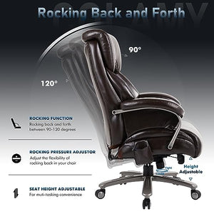 COLAMY Big and Tall Office Chair 500lbs - Heavy Duty Ergonomic Computer Chair with Extra Wide Seat, High Back Executive Large Desk Chair with Tilt Rock, Adjustable Lumbar Support - Brown