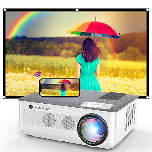 1080P Projector, FANGOR 2021 WiFi Projector Bluetooth Support, 7500L Movie Projector 4K Video Support, Home Projector Compatible with TV Stick, HDMI, USB, VGA, iOS/Android [120''Screen Included]