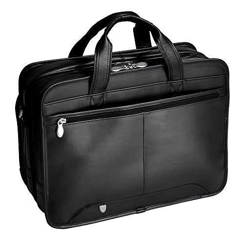 McKlein, R Series, Walton, Top Grain Cowhide Leather, 17" Leather Expandable Double Compartment Laptop Briefcase w/Removable Sleeve, Black (83985)