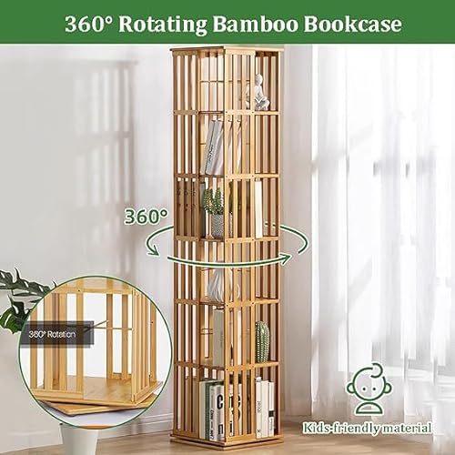 Generic Rotating Bamboo Bookshelf Tower - 360 Revolving Bookcase (Brown)