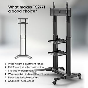 ONKRON Mobile TV Stand for 40-80 Inch TV - Height Adjustable Aluminum Floor Stand - Max 122 lbs - 700x400 VESA - Portable Rolling Cart - Black