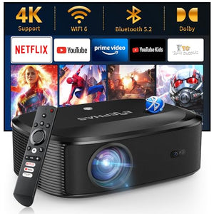 ELEPHAS 4K WiFi Bluetooth Outdoor Movie Projector with Built-in Streaming Apps