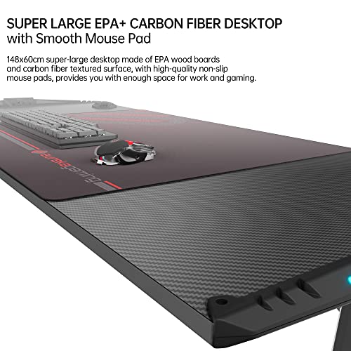 EUREKA ERGONOMIC 55 Inch RGB LED Gaming Desk with Free Mouse Pad, USB Ports, Cup Holder - Black