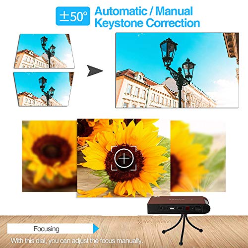 Mini DLP Wireless Pico Projector, 3D Portable WiFi Projector with Rechargeable Battery Auto Keystone/HDMI/USB, Compatible with iPhone, Android, Laptop for Home Theater, Outdoor Movies