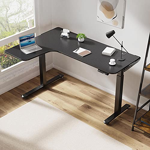DESIGNA L Shaped Electric Standing Desk, 61inches Height Adjustable Corner Home Office Desk, Modern Workstation with Free Large Mouse Pad, Black
