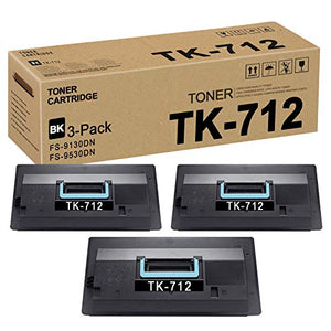 3 Pack Black TK712 TK-712 1T02G10US0 Toner Cartridge Replacement for Kyocera FS-9130DN FS-9530DN Toner Kit Printer