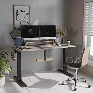 FAMISKY Dual Motor Adjustable Height Electric Standing Desk with Footrest, 55 x 24 Inches Stand Up Home Office Desk with Splice Tabletop, Black Frame/Greige Top