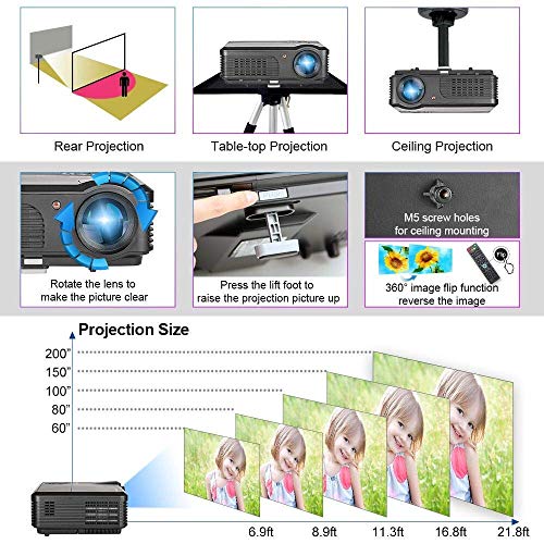Video Projector WiFi Wireless 3600 Lumen, LCD LED Multimedia Projector Wireless Airplay Miracast Support HD 1080P HDMI USB VGA AV for iPhone iPad PC Laptop Mac DVD Home Theater Outdoor Movie Gaming