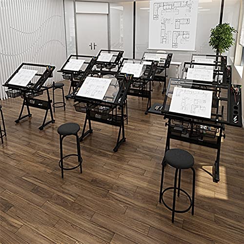 VejiA Adjustable Glass Drafting Table with Storage Drawers