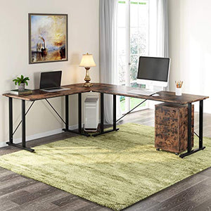 Tribesigns 83 Inch Industrial L-Shaped Desk with File Cabinet Letter Size, Large L Shapes Computer Desk Reversible Study Table Workstation for Home Office with Storage Drawers, Rustic Brown