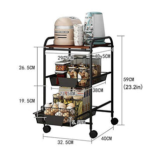 ZXCVASDF Rolling Storage Cart with Metal Drawer and Tabletop - Locking Wheels, 3-Tier