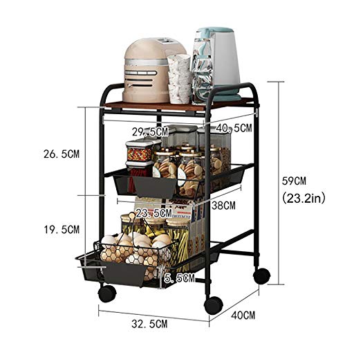 ZXCVASDF Rolling Storage Cart with Metal Drawer and Tabletop - Locking Wheels, 3-Tier