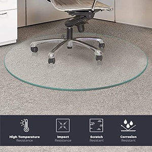 Fab Glass and Mirror Glass Chair Mat 39" | Round Flat Edge 1/4" Thick Clear Tempered Heavy Duty Mat for Office or Home