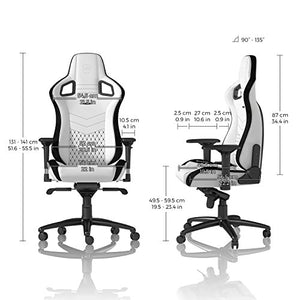 noblechairs Epic Gaming Chair - Office Chair - Desk Chair - PU Faux Leather - 265 lbs - 135° Reclinable - Lumbar Support Cushion - Racing Seat Design - White/Black