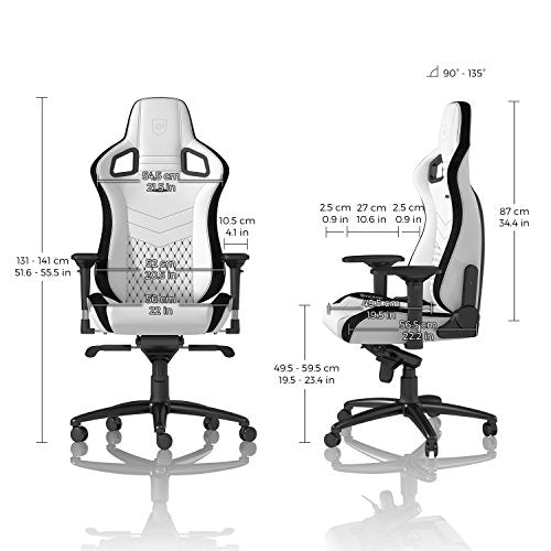 noblechairs Epic Gaming Chair - Office Chair - Desk Chair - PU Faux Leather - 265 lbs - 135° Reclinable - Lumbar Support Cushion - Racing Seat Design - White/Black