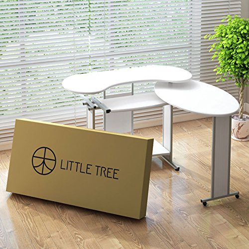 L-Shaped Computer Desk, LITTLE TREE Rotating Corner Desk & Modern Office Study Workstation, for Home Office or Living Room (White)