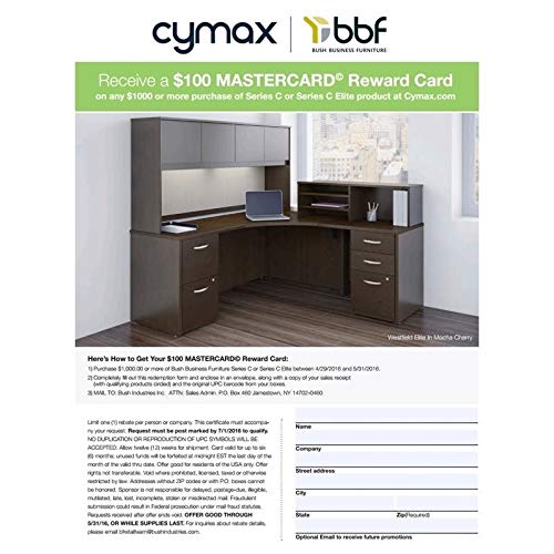 Bush Business Furniture Series C Elite 60W x 24D Desk Shell with 36W Return in Mocha Cherry