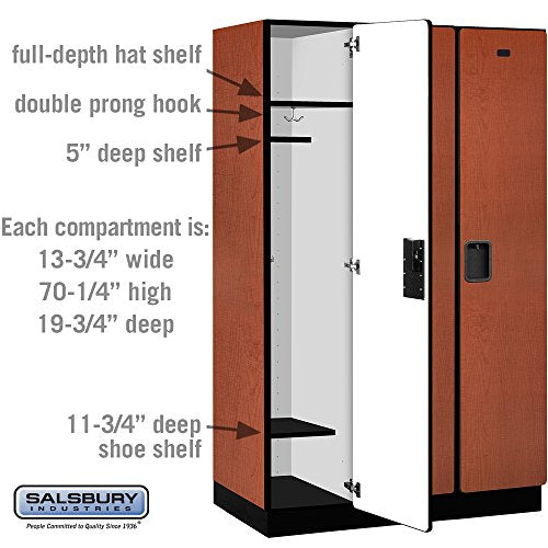 Salsbury Industries Extra Wide Designer Wood Locker with Three Storage Units, Cherry - 6ft H x 21in D