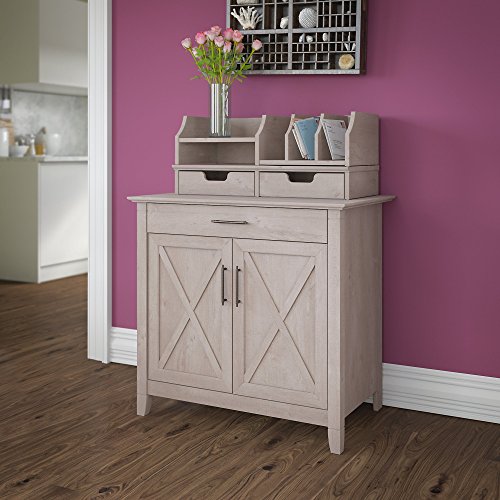 Bush Furniture Key West Secretary Desk with Desktop Organizers in Washed Gray