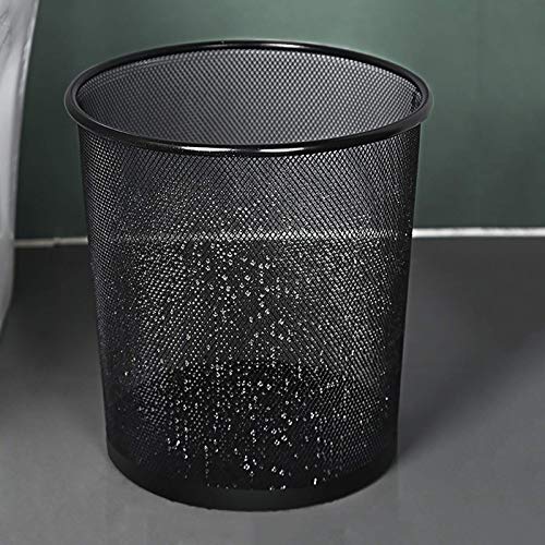 FMHCTN Trash can Waste Bin Round Mesh Wastebasket Recycling Bin Wrought Iron Hollow Trash Can Household Metal Without Cover Waste Basket for Office Bathroom Living Room Rubbish U