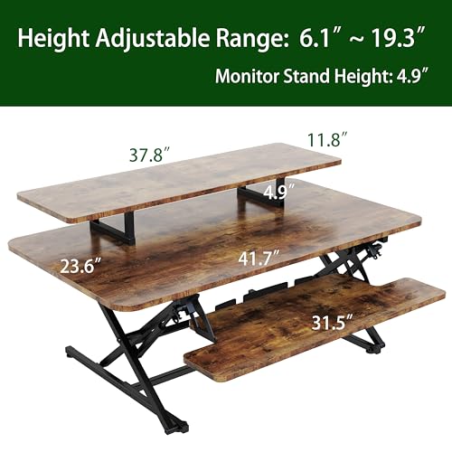 Lubvlook 42" Standing Desk Converter with Keyboard Tray, Rustic Brown