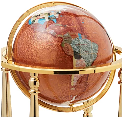 Unique Art 36-Inch Tall Amberlite Pearl Swirl Ocean Floor Standing Gemstone World Globe with 4 Leg Gold Stand