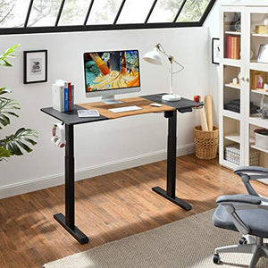 Mr IRONSTONE Electric Height Adjustable Desk 53.5" Standing Desk Sit to Stand Home Office Computer Desk with Splice Board, Cup Holder, Headphone Hook and Cable Management (Vintage+Black)