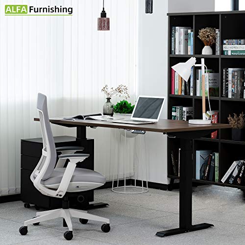 ALFA Furnishing Advanced 48x30 Inches Standing Desk for Home Office, Dual Motor Electric Adjustable Height Desk, Sit Stand Desk with 4 Pre-Set Memory (48x30, Walnut Top+ Black Frame)