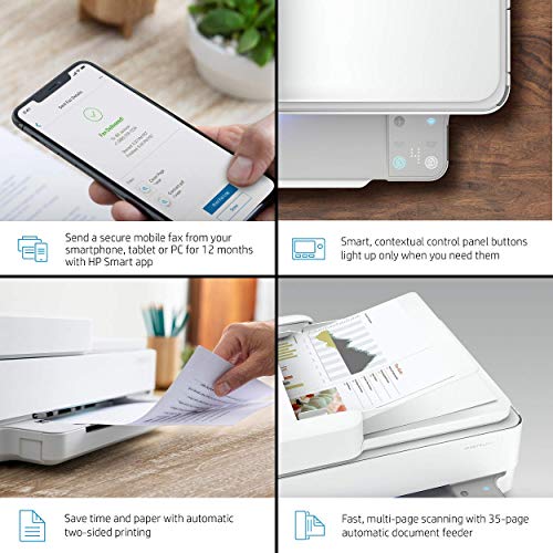H-P Wireless Inkjet Color Printer Mobile Print, Scan & Copy, Auto Document Feeder Features 2-Sided Printing, Multi-Page scanning, Smart contextual Control Panel Buttons with 6 ft Printer Cable