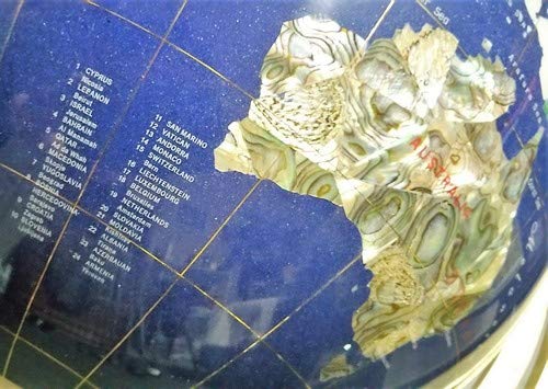 Unique Art 21-Inch Tall Blue Lapis Ocean Table Top Gemstone World Globe with Gold Tripod