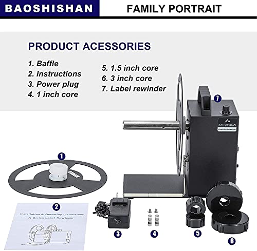 BAOSHISHAN Automatic Label Rewinder Rewinding Machine Label Width 120mm/4.7inch Diameter 220mm/8.7inch Core Holder 1/1.5/3 inch 110V (A6)