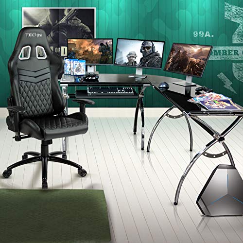 TECHNI SPORT Gaming Desk Collection Luxor - L-Shaped Gaming Desk, Black - Perfect Gaming Desktop Desk