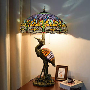 Xiaohu Tiffany Style Female Bird Table Lamp 20" Blue Dragonfly Glass Lampshade