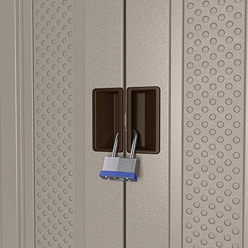 Suncast Mega Tall Storage Cabinet - Resin Construction for Garage Storage - 80.25" Garage Organizer with Shelving and Holds up to 75lbs. - Platinum Doors & Slate Top