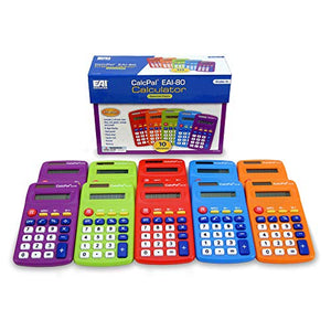 EAI Education CalcPal EAI-80 Basic Solar Calculator - Dual-Power, Assorted Colors, Bulk Set of 100 for School, Home, Office