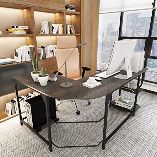 Teraves Reversible L Shaped Desk with Shelves and Industrial Console Table,3-Tier Entryway Table