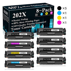 8-Pack (5BK+C+M+Y) 202X | CF500X CF501X CF502X CF503X Toner Cartridge Replacement for HP Color LaserJet Pro M254nw, M254dw, M254dn, MFP M280nw, MFP M281fdn, M281fdw, MFP M281cdw Printer,Sold by TopInk