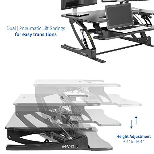 VIVO Black Height Adjustable 36 inch Stand Up Desk Converter Workstation, Quick Sit to Stand Tabletop Monitor Riser with Extra Large Keyboard Tray, DESK-V000V2