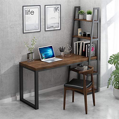 LICHUAN Folding Table 60 Inches Computer Desk with Bookshelf,Modern Study Writing Desk with Desktop Display Shelves，Laptop Table Workstation Home Office Furniture Folding Table Desk