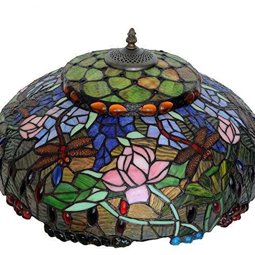 Xihe Tiffany Antique Table Lamp 19" Lotus Dragonfly Chinese Classical Glass Table Lamp