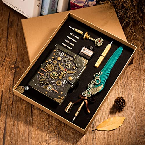 LZQDM Vintage Feather Fountain Pen Set Extra Fine Fountain Pen Gifts for Student Back to School Gift Stationary Supplies (Color : Blue)