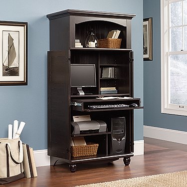 Sauder 138070 Harbor View Computer Armoire, L: 10.38" x W: 19.50" x H: 20.63", Antiqued Paint finish