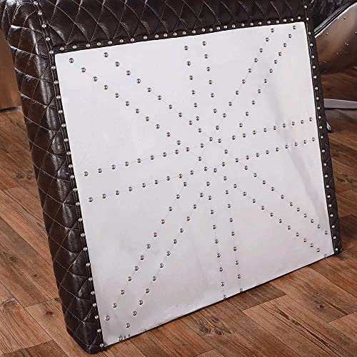 Nautical-Mart Aviator Wing Desk with Storage - Aluminum and Leather - Silver - 76″Wx32″Dx30″H
