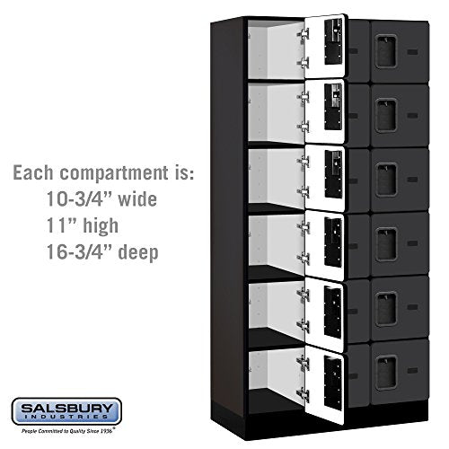 Salsbury Industries 6-Tier Box Style Designer Wood Locker, 6-Feet High, 18-Inch Deep, Black
