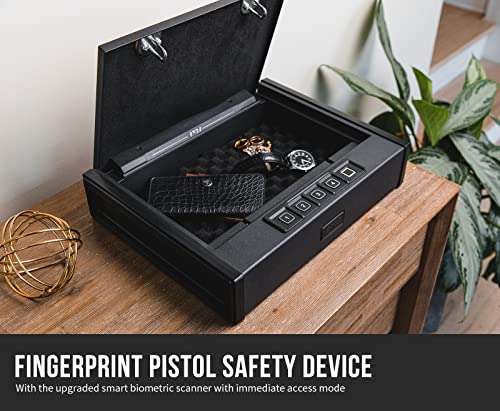 RPNB 1 of Deluxe Safe(1.8 Cubic Feet ) with Removable Shelf and 1 of Auto-Open Lid Biometric Fingerprint Gun Safe with Interior Light for 2 Pistols and more, Bundle